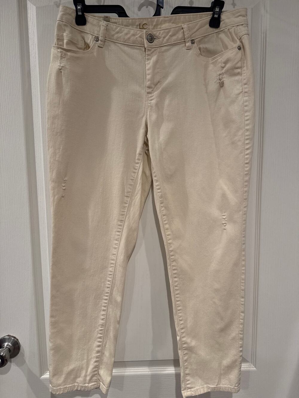 LC Lauren Conrad Size 14 Cream Distressed Skinny Ankle Jeans